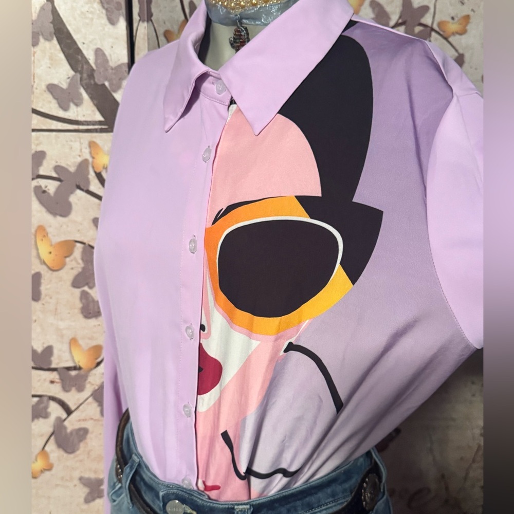 Graphic Print Lavender Women's Blouse